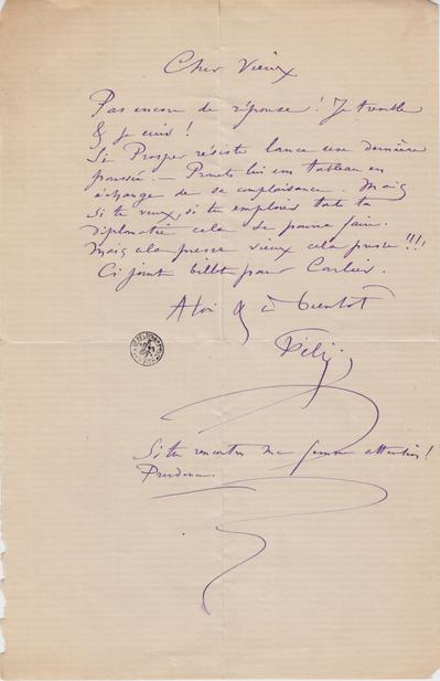 Lettre de Félicien Rops à [Léon ?] [Dommartin ?]. s.l., 0000/00/00. Bruxelles, Bibliothèque royale de Belgique, II/6655/470/30