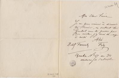 Lettre de Félicien Rops à [Léon] [Dommartin]. Paris, 1869/05/16. Bruxelles, Bibliothèque royale de Belgique, II/6655/470/33