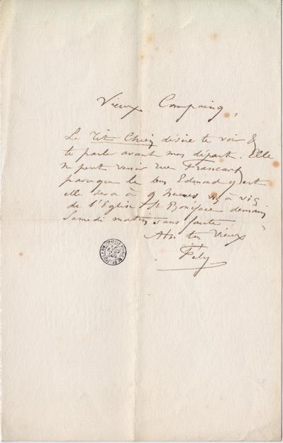 Carte postale de Félicien Rops à [Léon] [Dommartin]. s.l., 0000/00/00. Bruxelles, Bibliothèque royale de Belgique, II/6655/470/38