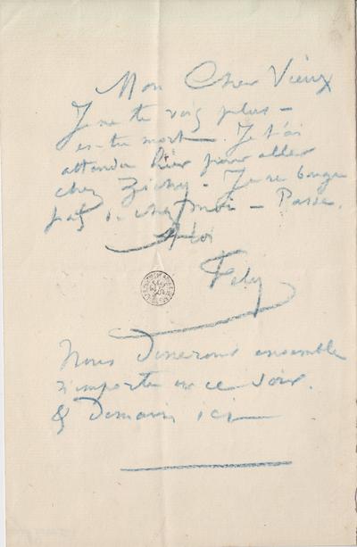 Lettre de Félicien Rops à [Léon ?] [Dommartin ?]. [Paris], 0000/00/00. Bruxelles, Bibliothèque royale de Belgique, II/6655/470/39