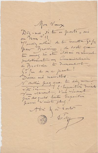Lettre de Félicien Rops à [Léon ?] [Dommartin ?]. [Paris], 0000/00/00. Bruxelles, Bibliothèque royale de Belgique, II/6655/470/4