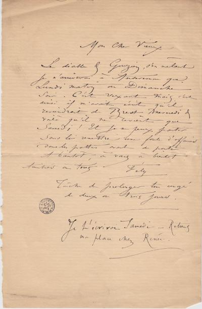 Lettre de Félicien Rops à [Léon ?] [Dommartin ?]. [Paris], 0000/00/00. Bruxelles, Bibliothèque royale de Belgique, II/6655/470/42