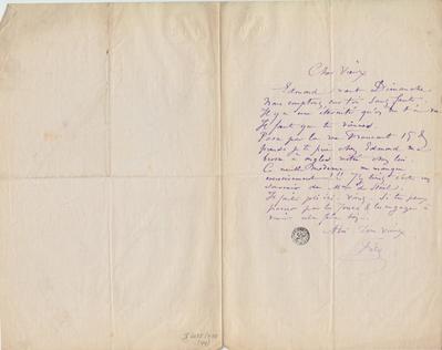 Lettre de Félicien Rops à [Léon ?] [Dommartin ?]. s.l., 0000/00/00. Bruxelles, Bibliothèque royale de Belgique, II/6655/470/44