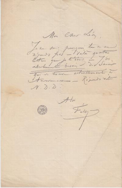 Lettre de Félicien Rops à Léon [Dommartin]. s.l., 0000/00/00. Bruxelles, Bibliothèque royale de Belgique, II/6655/470/46