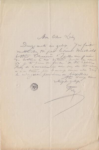 Lettre de Félicien Rops à Léon [Dommartin]. s.l., 0000/00/00. Bruxelles, Bibliothèque royale de Belgique, II/6655/470/48