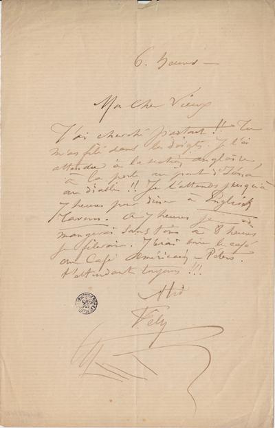 Lettre de Félicien Rops à [Léon ?] [Dommartin ?]. [Paris], 0000/00/00. Bruxelles, Bibliothèque royale de Belgique, II/6655/470/49