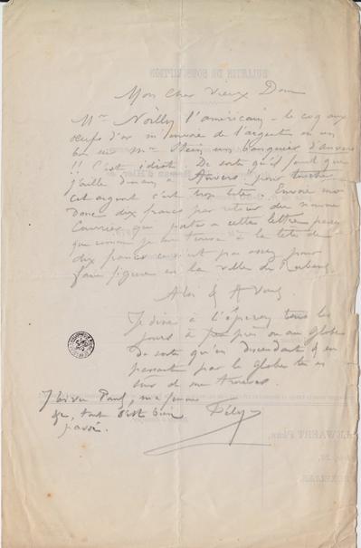 Lettre au verso d'un imprimé de Félicien Rops à [Léon] Dommartin. [Bruxelles], 0000/00/00. Bruxelles, Bibliothèque royale de Belgique, II/6655/470/51