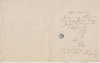 Lettre de Félicien Rops à [Léon ?] [Dommartin ?]. [Paris], 1877/00/00. Bruxelles, Bibliothèque royale de Belgique, II/6655/470/55