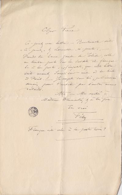Lettre de Félicien Rops à Léon Dommartin. s.l., 0000/00/00. Bruxelles, Bibliothèque royale de Belgique, II/6655/470/56