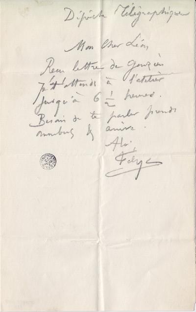 Lettre de Félicien Rops à [Léon] Dommartin. s.l., 0000/00/00. Bruxelles, Bibliothèque royale de Belgique, II/6655/470/58