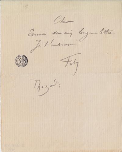 Lettre de Félicien Rops à [Léon ?] [Dommartin ?]. Mettet, 0000/00/00. Bruxelles, Bibliothèque royale de Belgique, II/6655/470/59