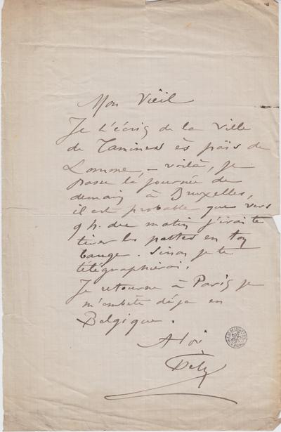 Lettre de Félicien Rops à [Léon ?] [Dommartin ?]. Tamines, 0000/00/00. Bruxelles, Bibliothèque royale de Belgique, II/6655/470/63