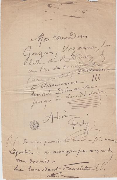 Lettre de Félicien Rops à [Léon] Dommartin. [Anseremme ?], 0000/00/00. Bruxelles, Bibliothèque royale de Belgique, II/6655/470/64