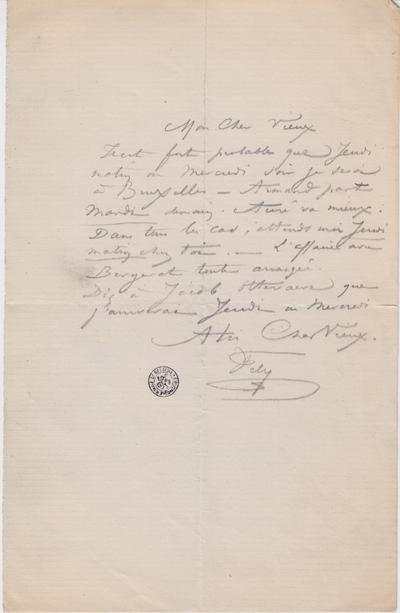 Lettre de Félicien Rops à [Léon ?] [Dommartin ?]. [Paris], 0000/00/00. Bruxelles, Bibliothèque royale de Belgique, II/6655/470/65