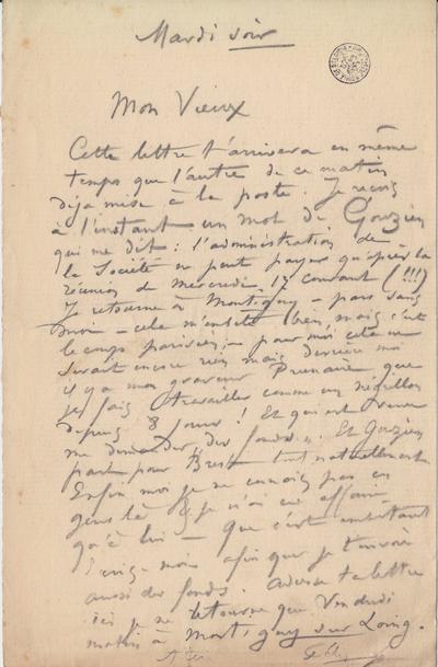 Lettre de Félicien Rops à [Léon ?] [Dommartin ?]. [Paris], 1881/00/00. Bruxelles, Bibliothèque royale de Belgique, II/6655/470/66