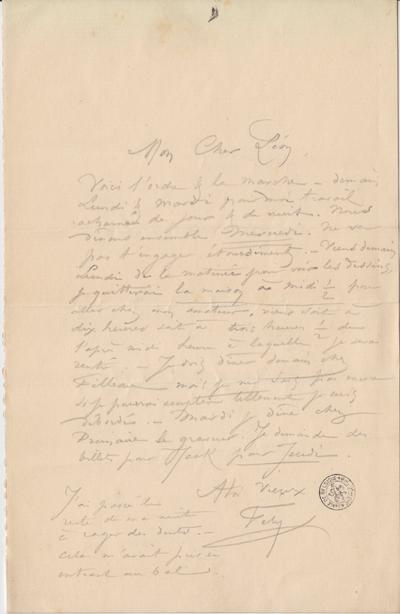 Lettre de Félicien Rops à Léon [Dommartin]. s.l., 0000/00/00. Bruxelles, Bibliothèque royale de Belgique, II/6655/470/68