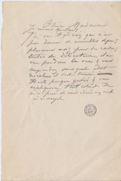 Lettre de Félicien Rops à Inconnue. s.l., 0000/00/00. Bruxelles, Bibliothèque royale de Belgique, II/6655/470/72
