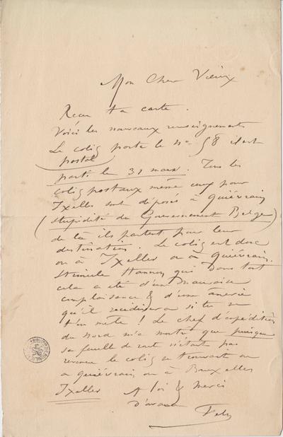 Lettre de Félicien Rops à [Léon ?] [Dommartin ?]. s.l., 0000/00/00. Bruxelles, Bibliothèque royale de Belgique, II/6655/470/74