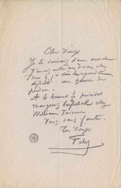 Lettre de Félicien Rops à [Léon ?] [Dommartin ?]. s.l., 0000/00/00. Bruxelles, Bibliothèque royale de Belgique, II/6655/470/78