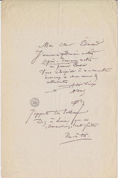 Lettre de Félicien Rops à Edmond [Carlier]. s.l., 0000/00/00. Bruxelles, Bibliothèque royale de Belgique, II/6655/470/79