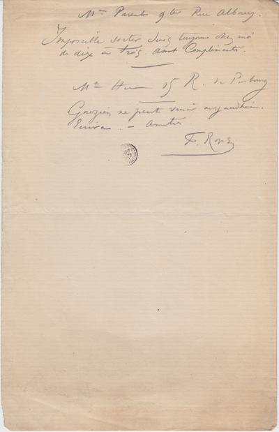 Lettre de Félicien Rops à [Léon] [Dommartin]. s.l., 0000/00/00. Bruxelles, Bibliothèque royale de Belgique, II/6655/470/8