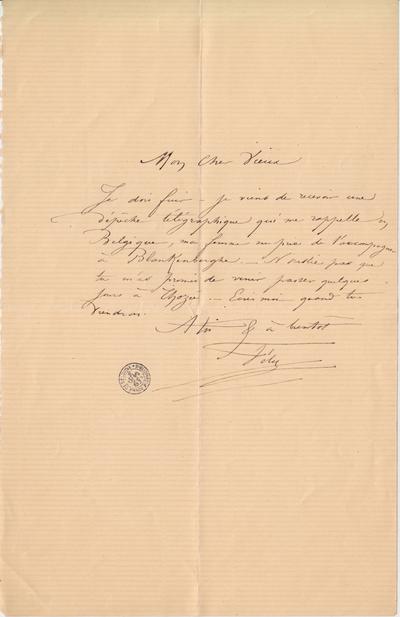 Lettre de Félicien Rops à [Léon ?] [Dommartin ?]. s.l., 0000/00/00. Bruxelles, Bibliothèque royale de Belgique, II/6655/470/80