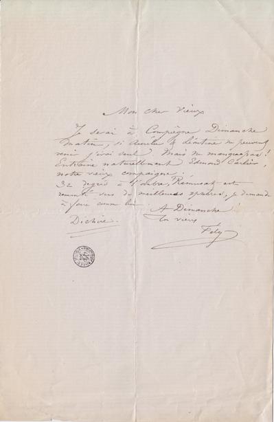 Lettre de Félicien Rops à [Léon ?] [Dommartin ?]. s.l., 0000/00/00. Bruxelles, Bibliothèque royale de Belgique, II/6655/470/81