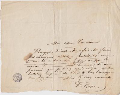 Lettre de Félicien Rops à [Charles Henri] Tardieu. s.l., 1874/09/00. Bruxelles, Bibliothèque royale de Belgique, II/6655/470/84