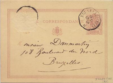 Carte-Correspondance de Félicien Rops à [Léon] Dommartin. [Bruxelles], 1875/10/26. Bruxelles, Bibliothèque royale de Belgique, II/6655/470/85