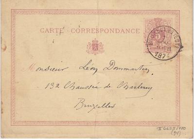 Carte-Correspondance de Félicien Rops à Léon Dommartin. [Bruxelles], 1874/11/07. Bruxelles, Bibliothèque royale de Belgique, II/6655/470/94