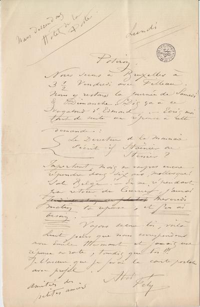 Lettre de Félicien Rops à [Léon ?] [Dommartin ?]. s.l., 0000/00/00. Bruxelles, Bibliothèque royale de Belgique, II/6655/470/97