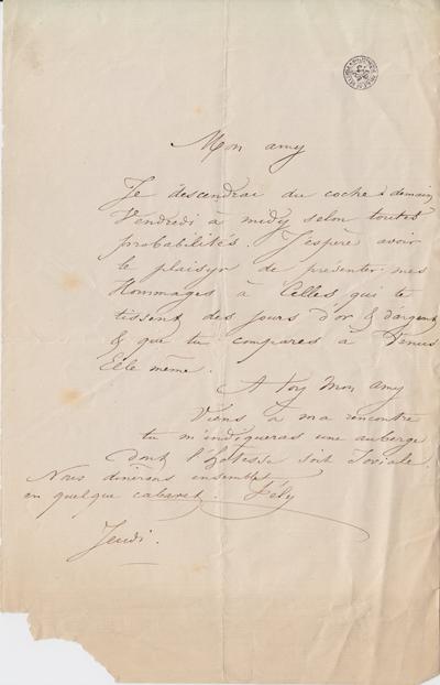 Lettre de Félicien Rops à Léon Dommartin. s.l., 0000/00/00. Bruxelles, Bibliothèque royale de Belgique, II/6655/470/98
