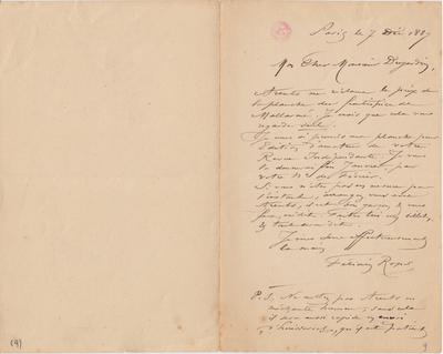 Lettre de Félicien Rops à [Édouard] Dujardin. Paris, 1887/12/07. Bruxelles, Bibliothèque royale de Belgique, II/6731/9