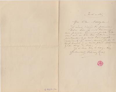 Lettre de Félicien Rops à Adolphe [Popp]. [Corbeil-Essonnes], 1889/00/00. Bruxelles, Bibliothèque royale de Belgique, II/6922/7