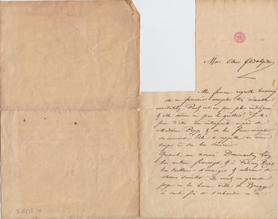 Lettre de Félicien Rops à Adolphe Popp. Bruxelles, 1871/02/00. Bruxelles, Bibliothèque royale de Belgique, II/6922/8