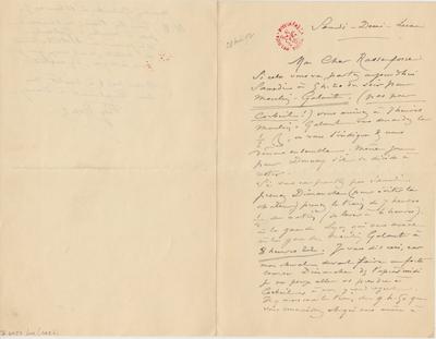 Lettre de Félicien Rops à [Armand] Rassenfosse. Corbeil-Essonnes, 1892/05/28. Bruxelles, Bibliothèque royale de Belgique, II/6957/19/105