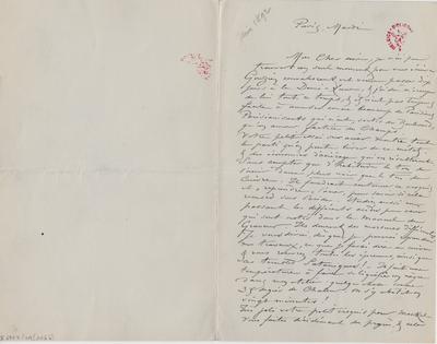 Lettre de Félicien Rops à Armand Rassenfosse. Paris, 1892/06/28. Bruxelles, Bibliothèque royale de Belgique, II/6957/19/106