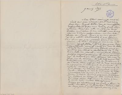 Lettre de Félicien Rops à [Armand] Rassenfosse. s.l., 1893/03/09. Bruxelles, Bibliothèque royale de Belgique, II/6957/19/113