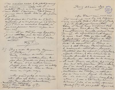 Lettre de Félicien Rops à [Armand] [Rassenfosse]. Paris, 1893/05/24. Bruxelles, Bibliothèque royale de Belgique, II/6957/19/117