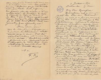 Lettre de Félicien Rops à [Armand] Rassenfosse. Corbeil-Essonnes, 1893/07/02. Bruxelles, Bibliothèque royale de Belgique, II/6957/19/123