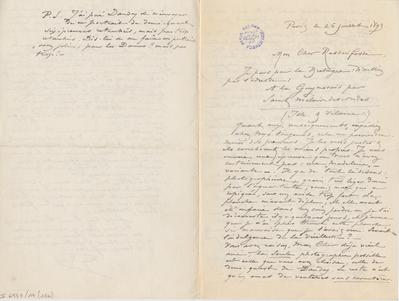 Lettre de Félicien Rops à [Armand] Rassenfosse. Paris, 1893/07/26. Bruxelles, Bibliothèque royale de Belgique, II/6957/19/126