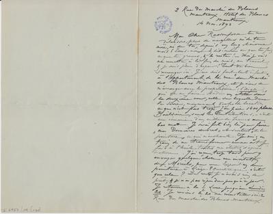 Lettre de Félicien Rops à [Armand] Rassenfosse. Paris, 1893/11/14. Bruxelles, Bibliothèque royale de Belgique, II/6957/19/130