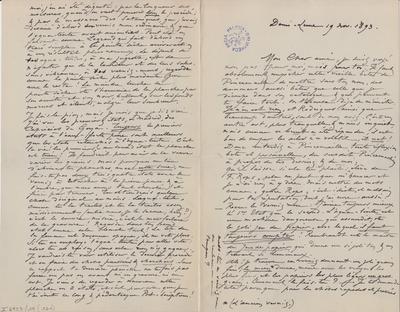 Lettre de Félicien Rops à Armand Rassenfosse. Corbeil-Essonnes, 1893/11/19. Bruxelles, Bibliothèque royale de Belgique, II/6957/19/131