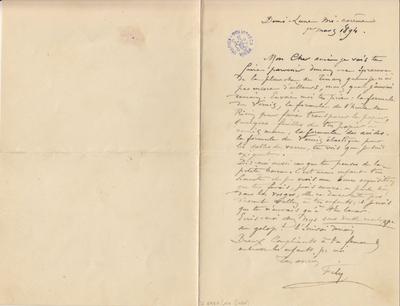 Lettre de Félicien Rops à [Armand] [Rassenfosse]. Corbeil-Essonnes, 1894/03/01. Bruxelles, Bibliothèque royale de Belgique, II/6957/19/134