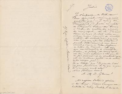 Lettre de Félicien Rops à [Armand] Rassenfosse. s.l., 1894/03/29. Bruxelles, Bibliothèque royale de Belgique, II/6957/19/141