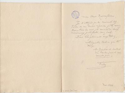 Lettre de Félicien Rops à [Armand] Rassenfosse. s.l., 1894/05/17. Bruxelles, Bibliothèque royale de Belgique, II/6957/19/147