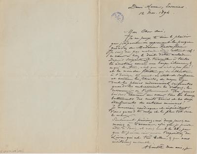 Lettre de Félicien Rops à [Armand] Rassenfosse. Corbeil-Essonnes, 1894/11/12. Bruxelles, Bibliothèque royale de Belgique, II/6957/19/154