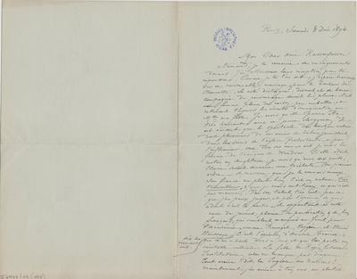 Lettre de Félicien Rops à [Armand] Rassenfosse. Paris, 1894/12/08. Bruxelles, Bibliothèque royale de Belgique, II/6957/19/155