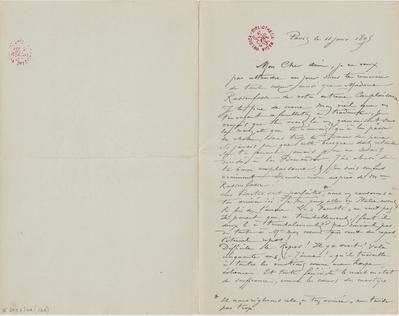 Lettre de Félicien Rops à [Armand] [Rassenfosse]. Paris, 1895/01/11. Bruxelles, Bibliothèque royale de Belgique, II/6957/19/162