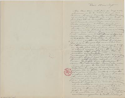 Lettre de Félicien Rops à [Armand] [Rassenfosse]. Paris, 1895/05/28. Bruxelles, Bibliothèque royale de Belgique, II/6957/19/166